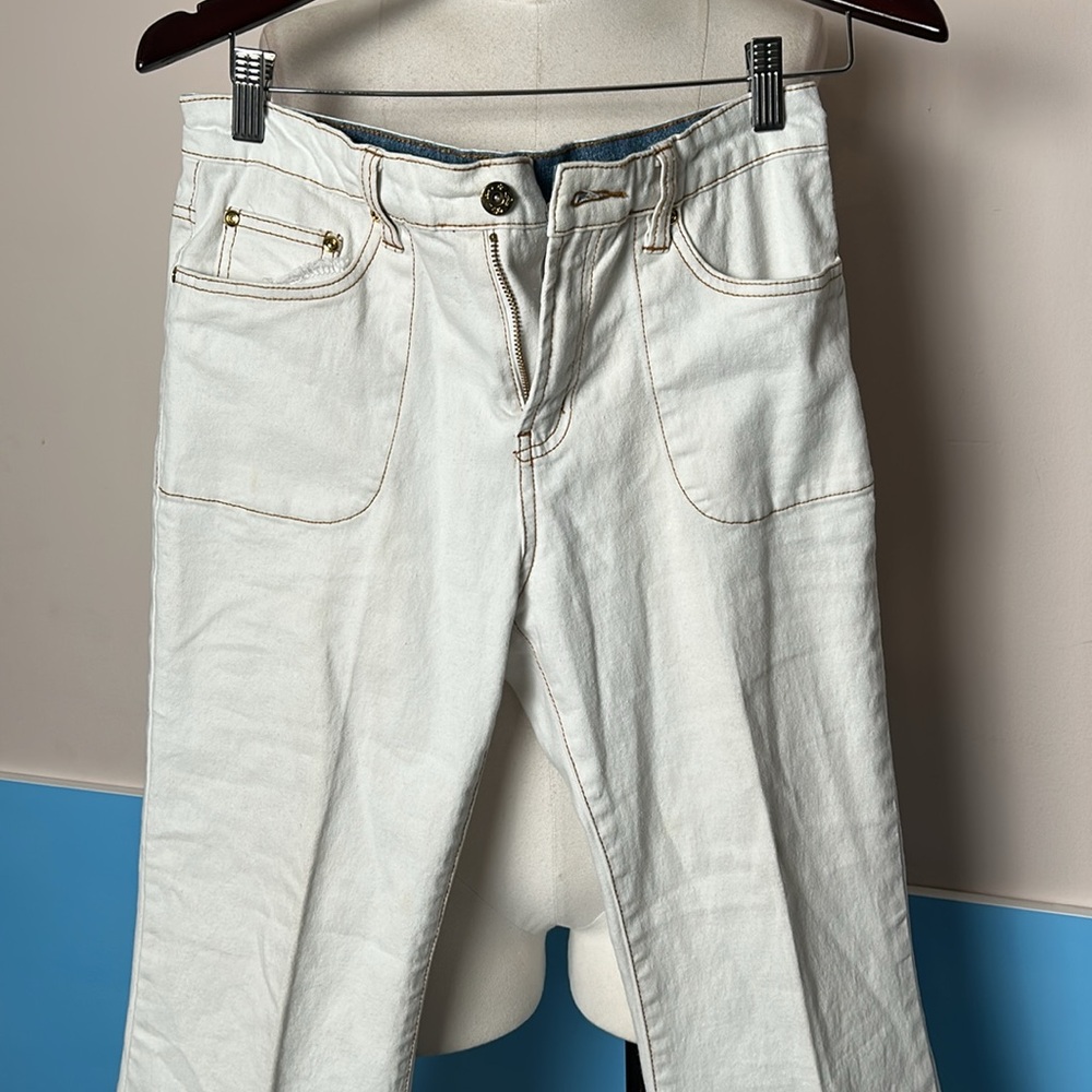 DG2 Diane Gilman Cream Flared Pants with Gold Button size 8 P - Picture 2 of 14